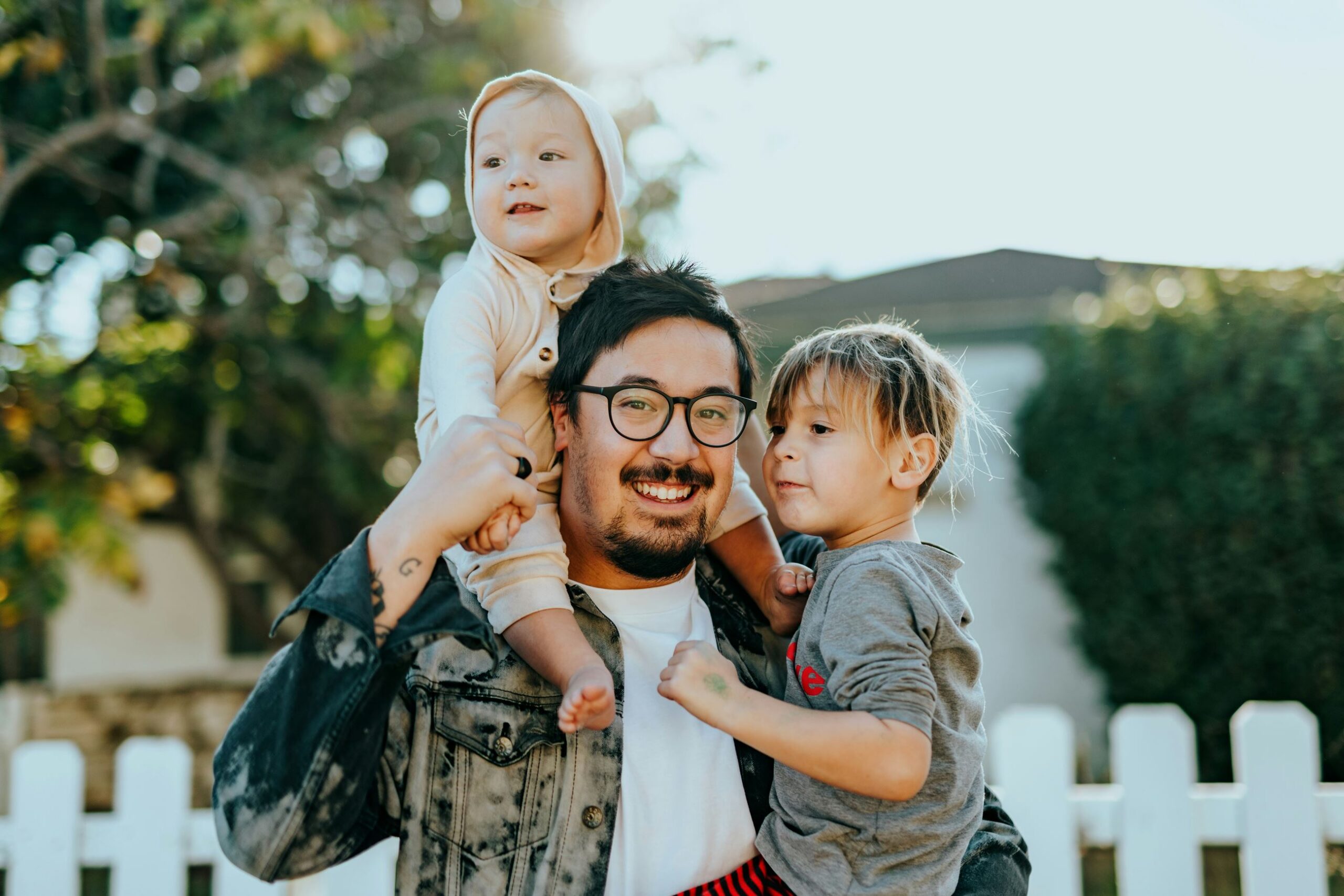 Father and two young children